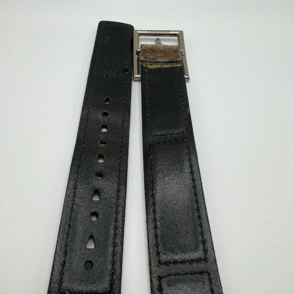 Cole Haan Mens Belt‎ Black Leather Brown Suede Silver Buckle Casual Size 36